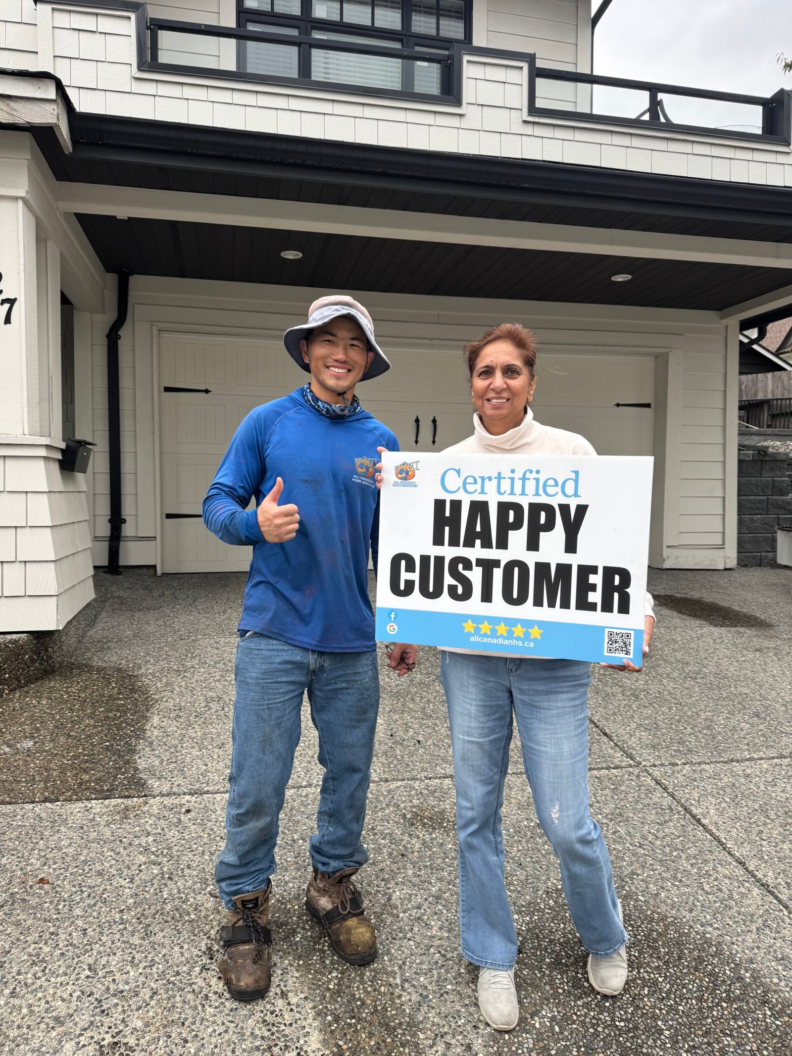 Happy customer after roof cleaning in Fleetwood, Surrey
